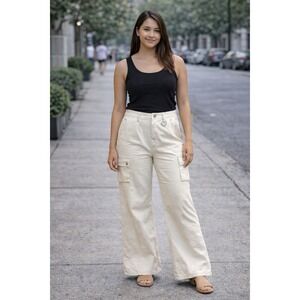 Princess Polly White Linen Cargo Pants